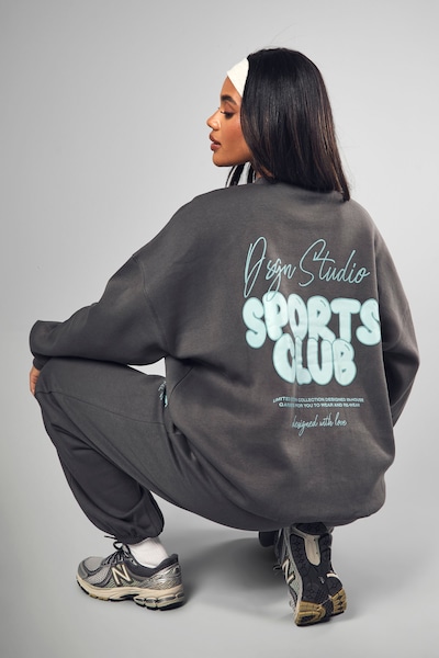 DSGN Studio DSGN Studio Sports Bubble Slogan Oversized Sweatshirt Charcoal