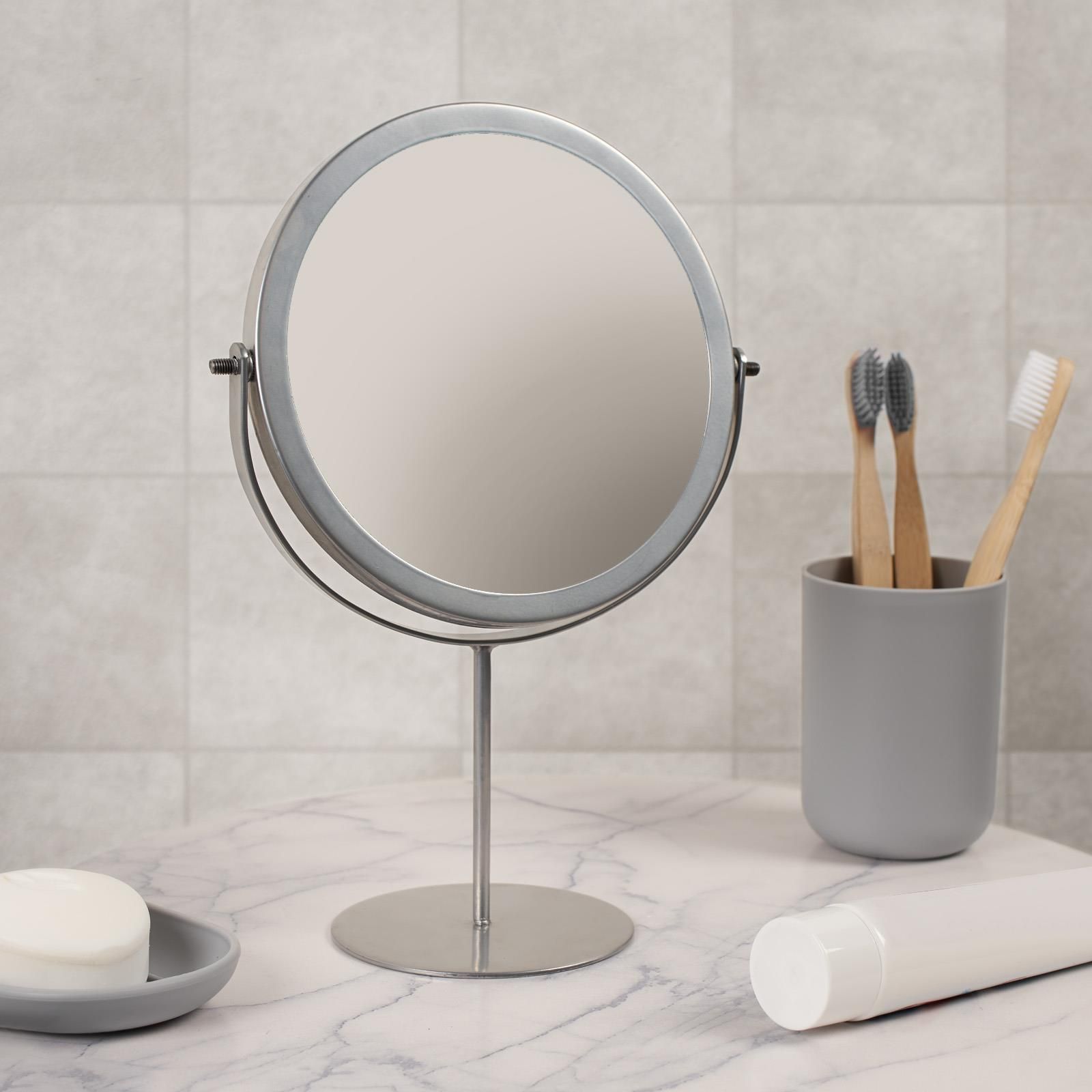 OHS Round Bathroom Mirror Accessories Free Standing Vanity Stainless Steel Silver image 2