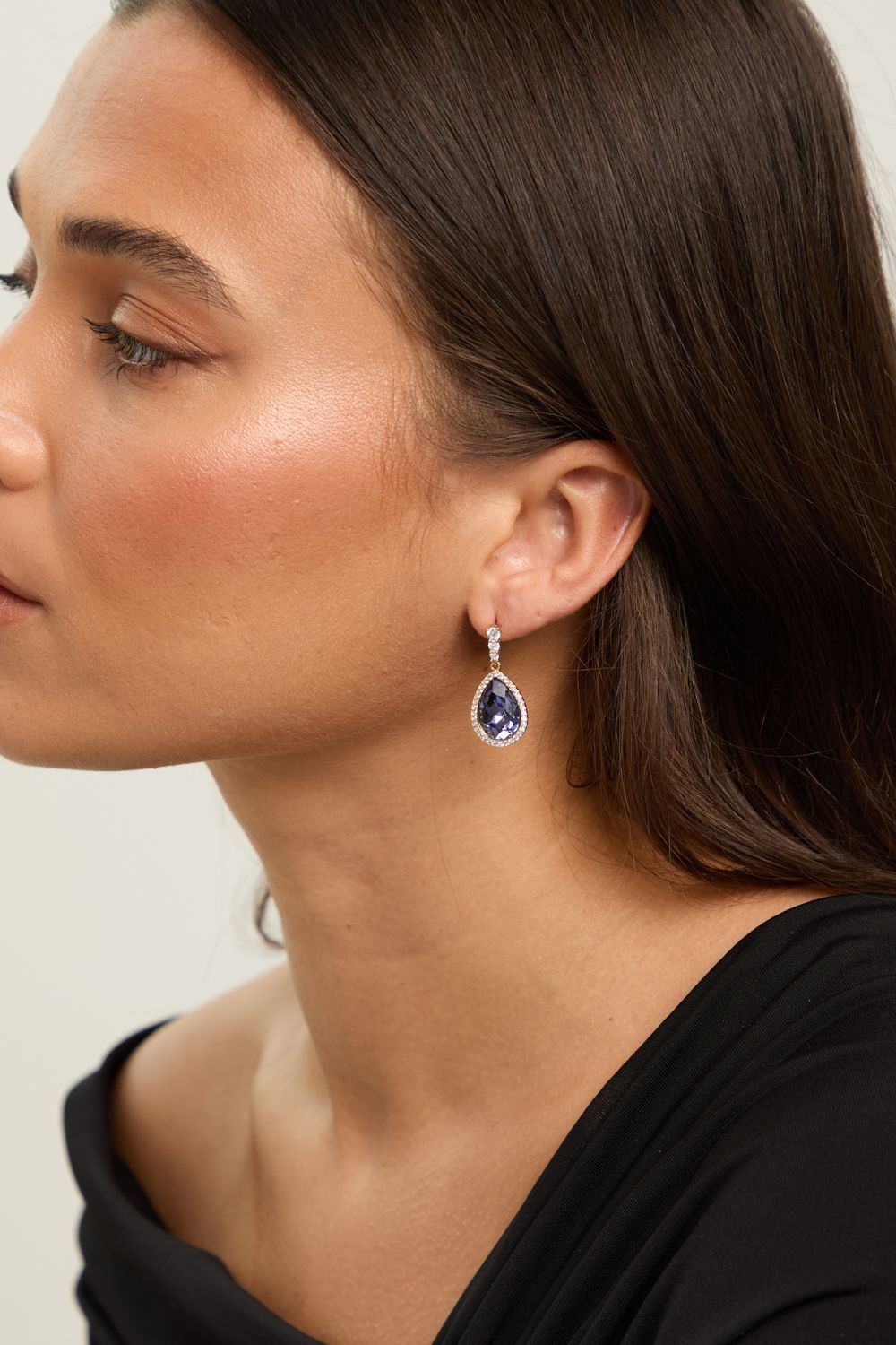 Jon Richard Gold Plated and Tanzanite Pear Drop Earrings image 3