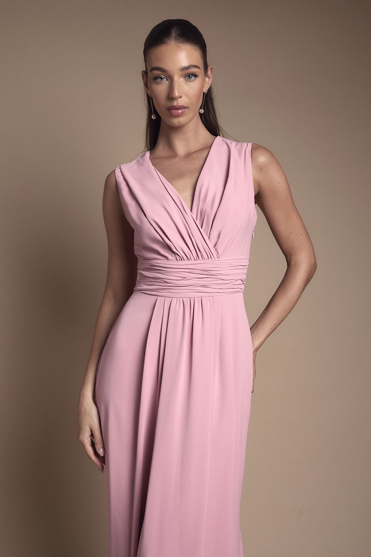 Coast Wrap Front Pleat Waist Maxi Bridesmaid Dress Antique Rose image 2