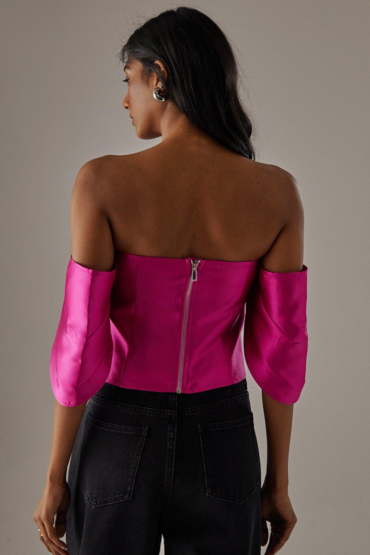 Warehouse Structured Pleat Detail Bardot Top image 3