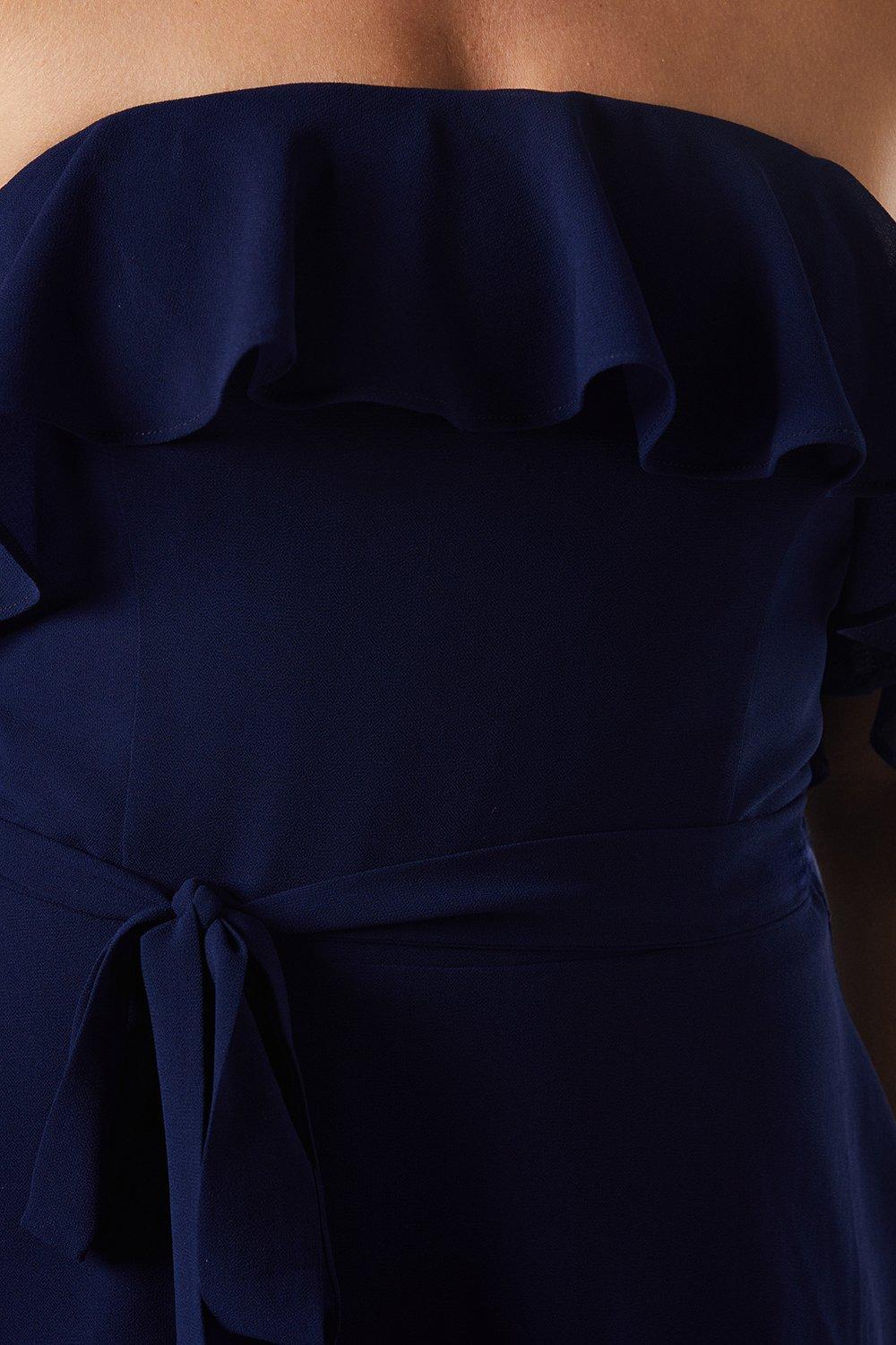 Oasis Bardot Tiered Georgette With Tie Detail Bridesmaids Dress Navy image 5
