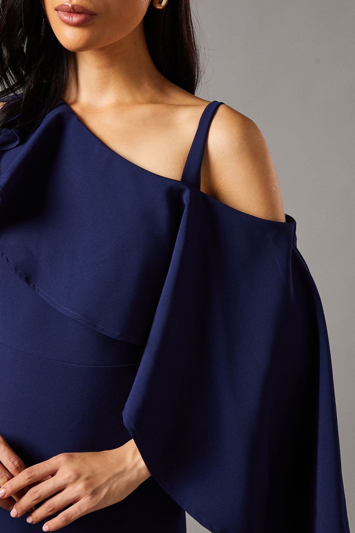 Coast Petite One Shoulder Ruffle Crepe Midi Wedding Guest Dress Navy image 5