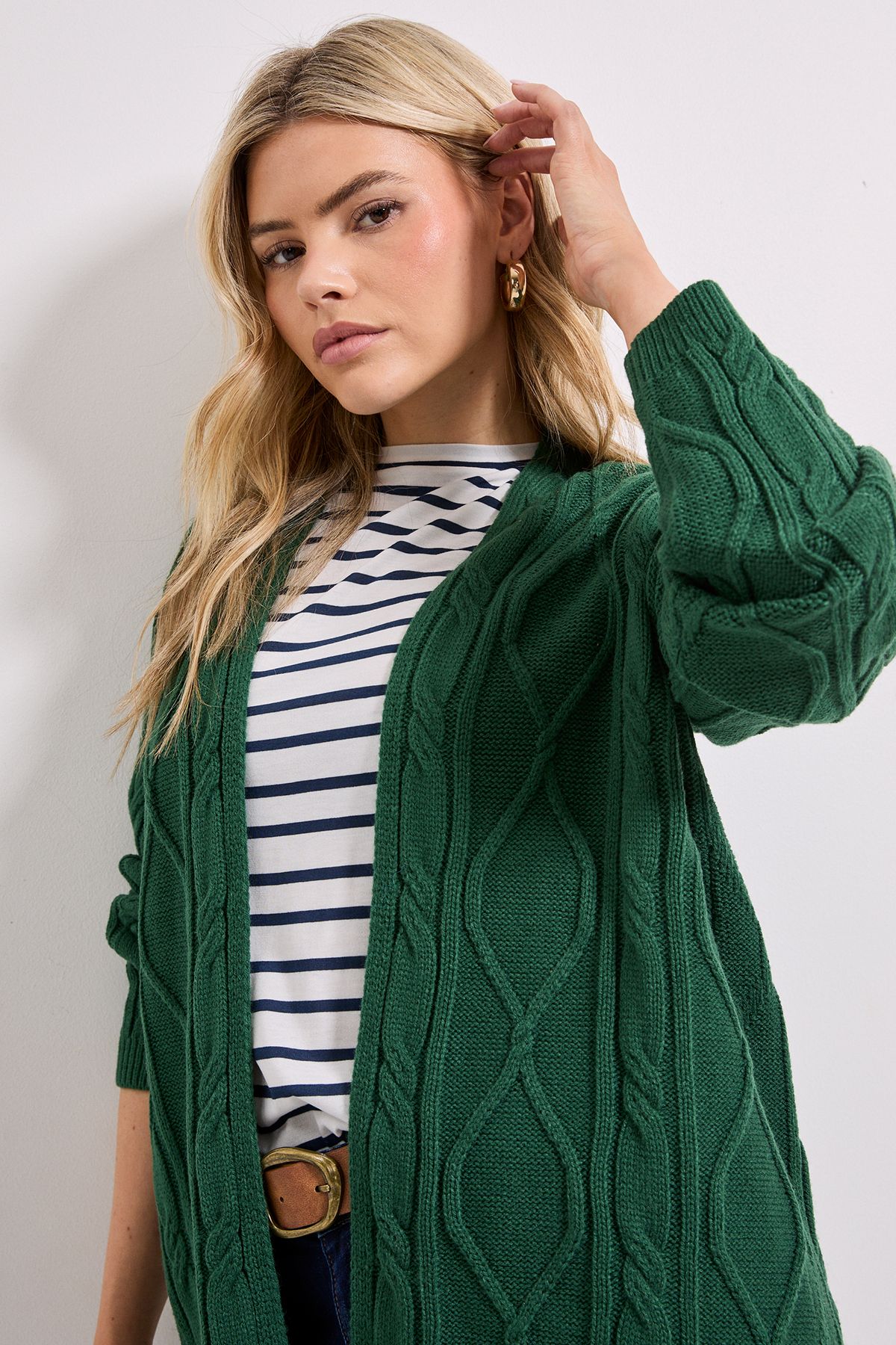 Dorothy Perkins Green Longline Cable Cardigan Bottle Green image 4