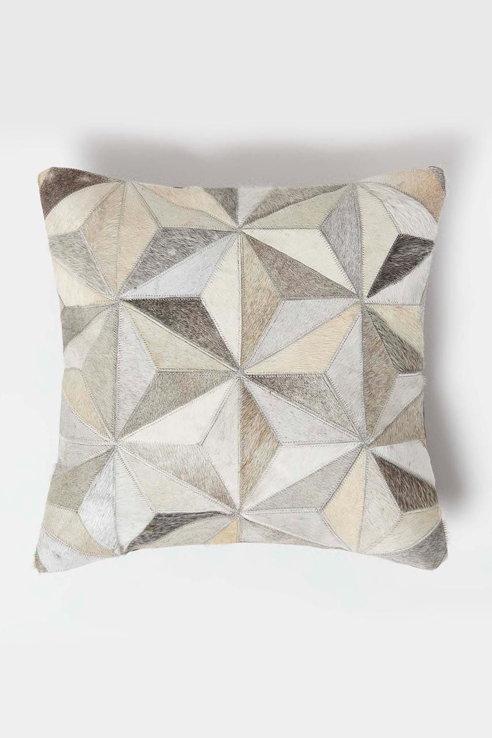 Homescapes Geometric Star Leather Cushion 45 x 45 cm image 1