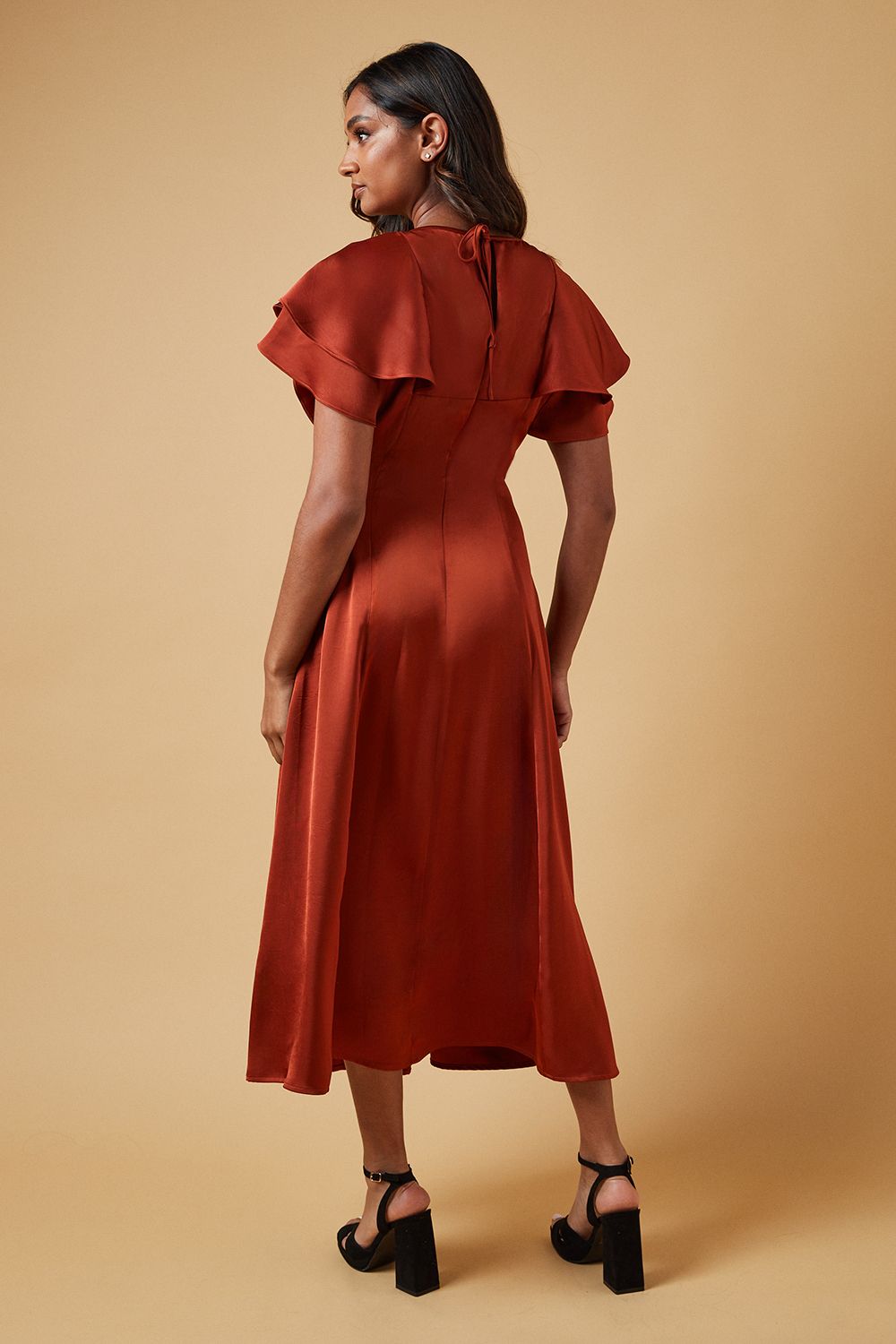 Oasis Occasion Satin Ruffle Sleeve Midaxi Dress Cinnamon image 3