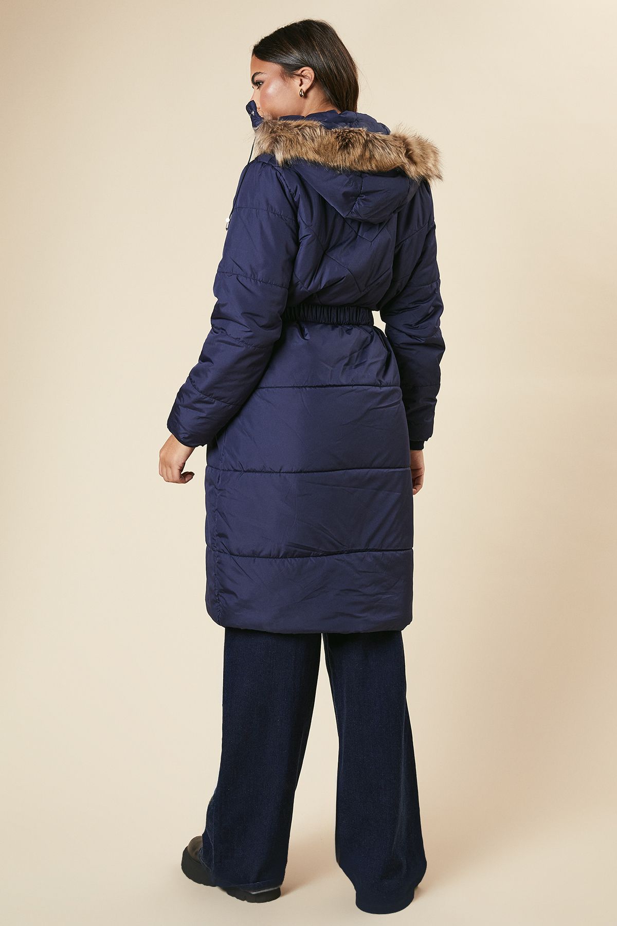 Dorothy Perkins Midi Luxe Padded Belted Coat Navy image 3