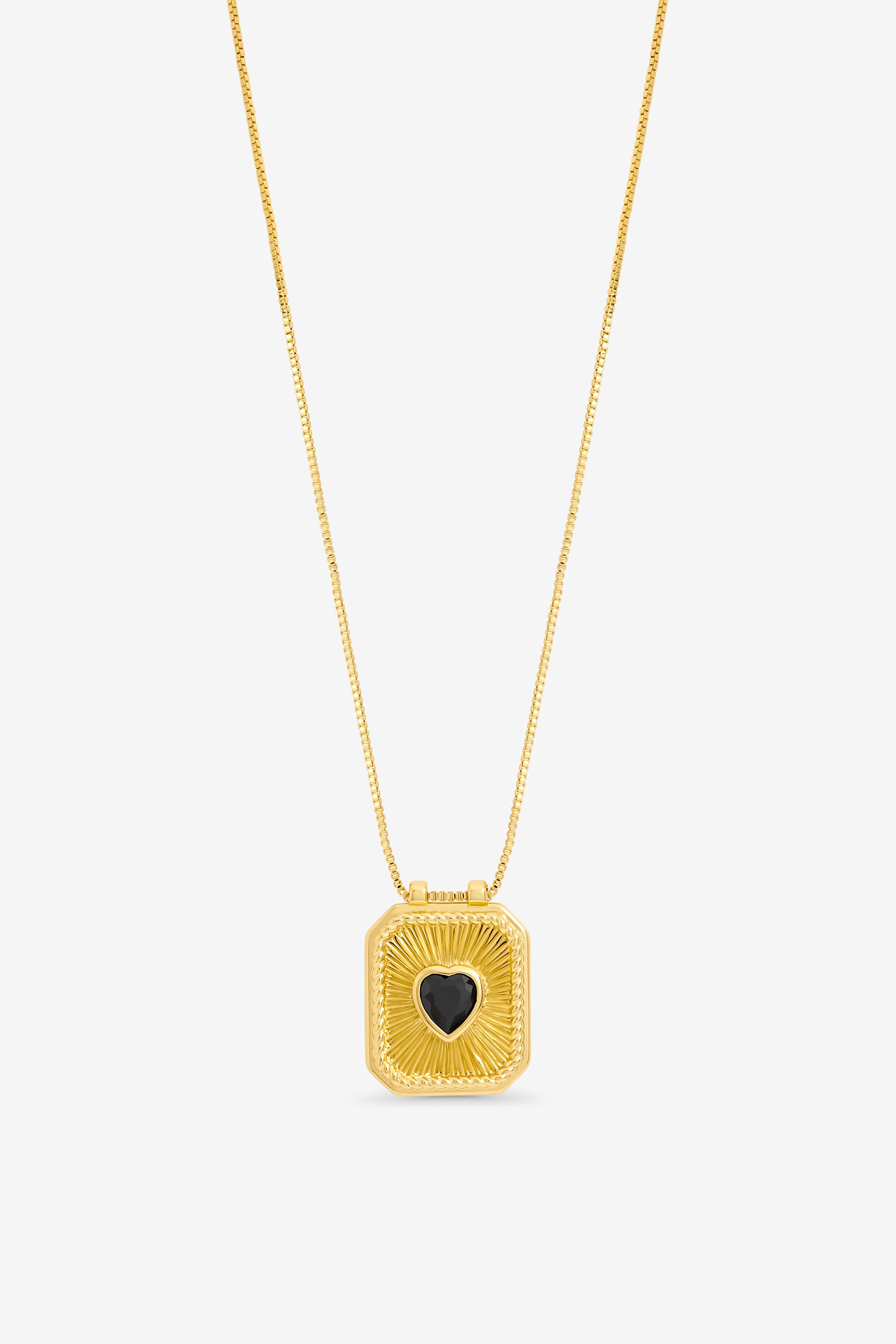 Inicio 14K Gold Plated Jet and Heart Charm Necklace - Gift Pouch