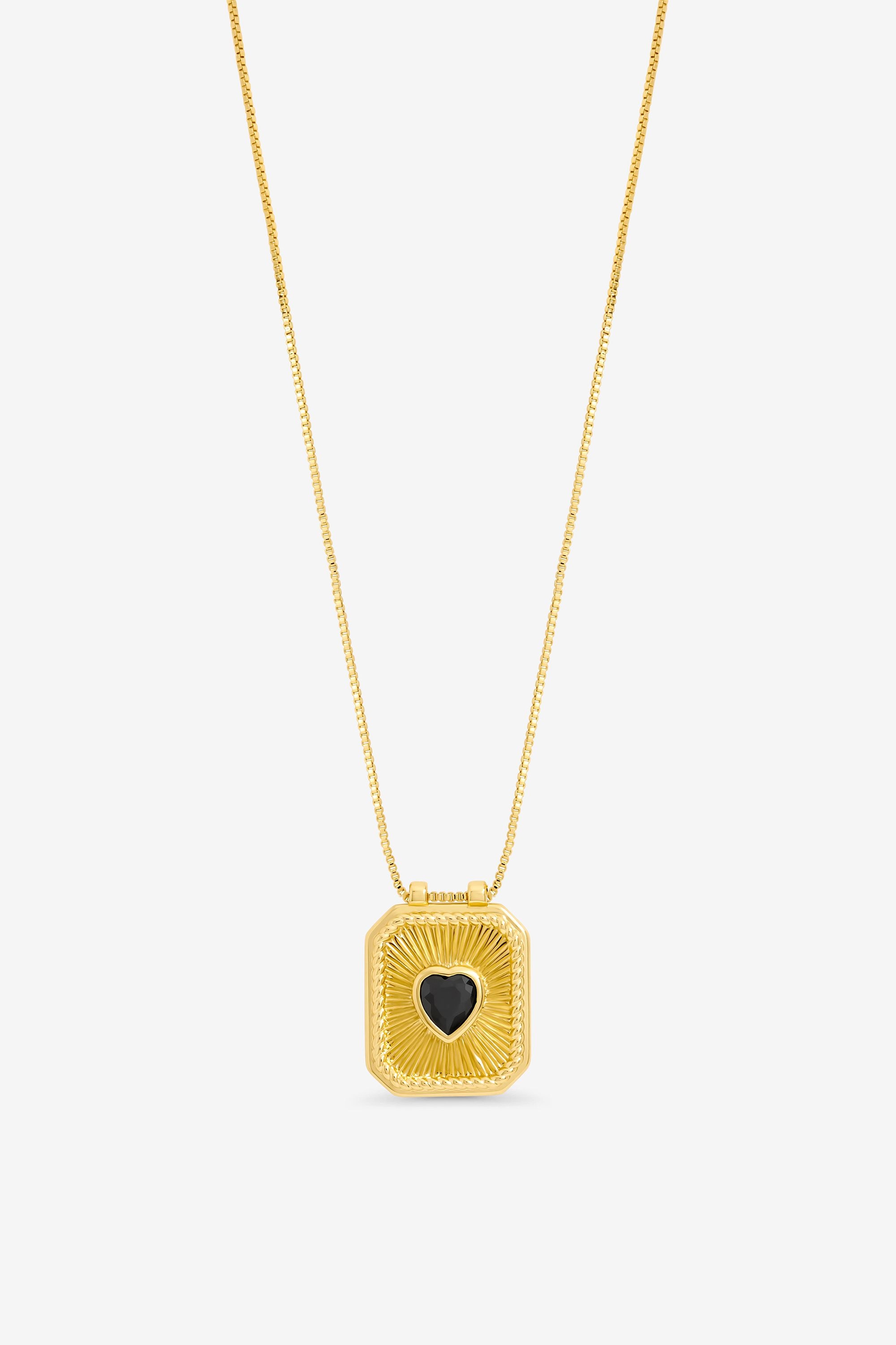 Inicio 14K Gold Plated Jet and Heart Charm Necklace - Gift Pouch image 1