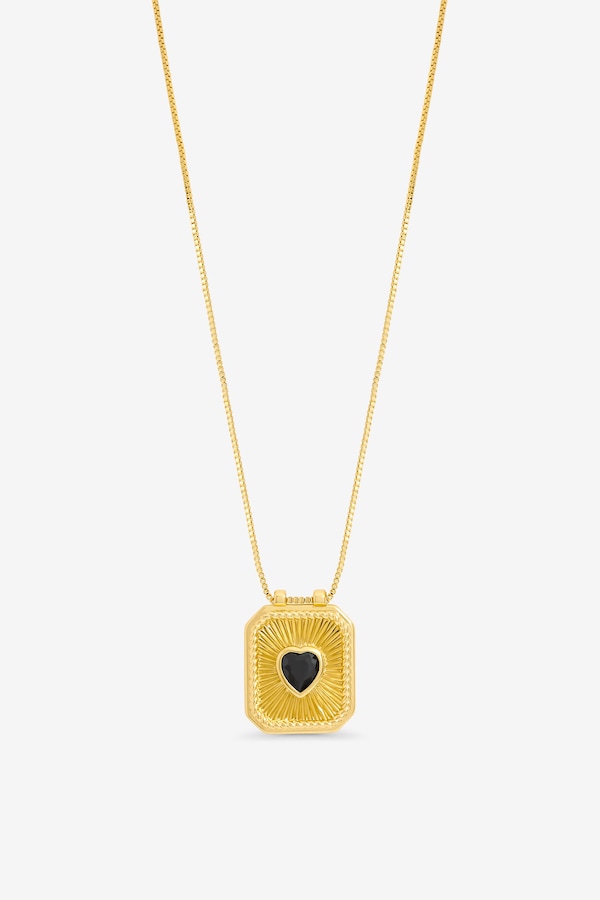 Inicio 14K Gold Plated Jet and Heart Charm Necklace - Gift Pouch