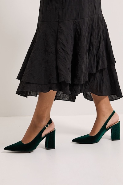Dorothy Perkins Ellens Velvet Pointed High Block Heel Slingback Court Shoes Emerald