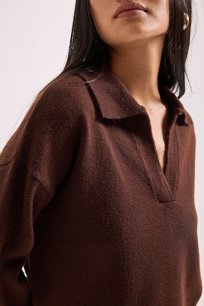 Dorothy Perkins Petite Polo Collared Jumper Chocolate