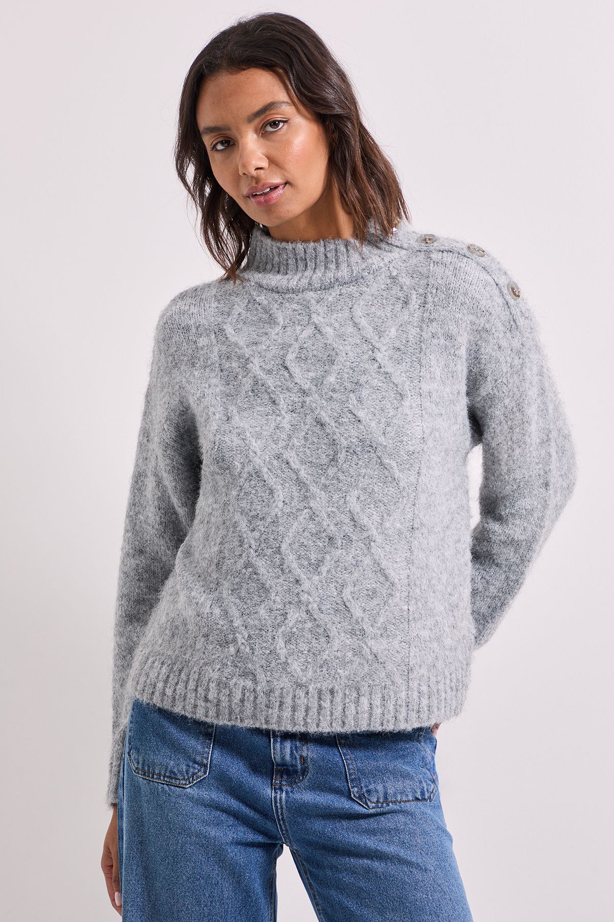 Dorothy Perkins Charcoal Cable Button Detail Jumper Charcoal image 2