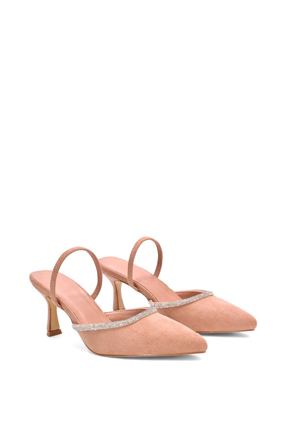 XY London 'Carlene' Diamante Trim Pointed Toe Mid Stiletto Heel Court Heels image 5