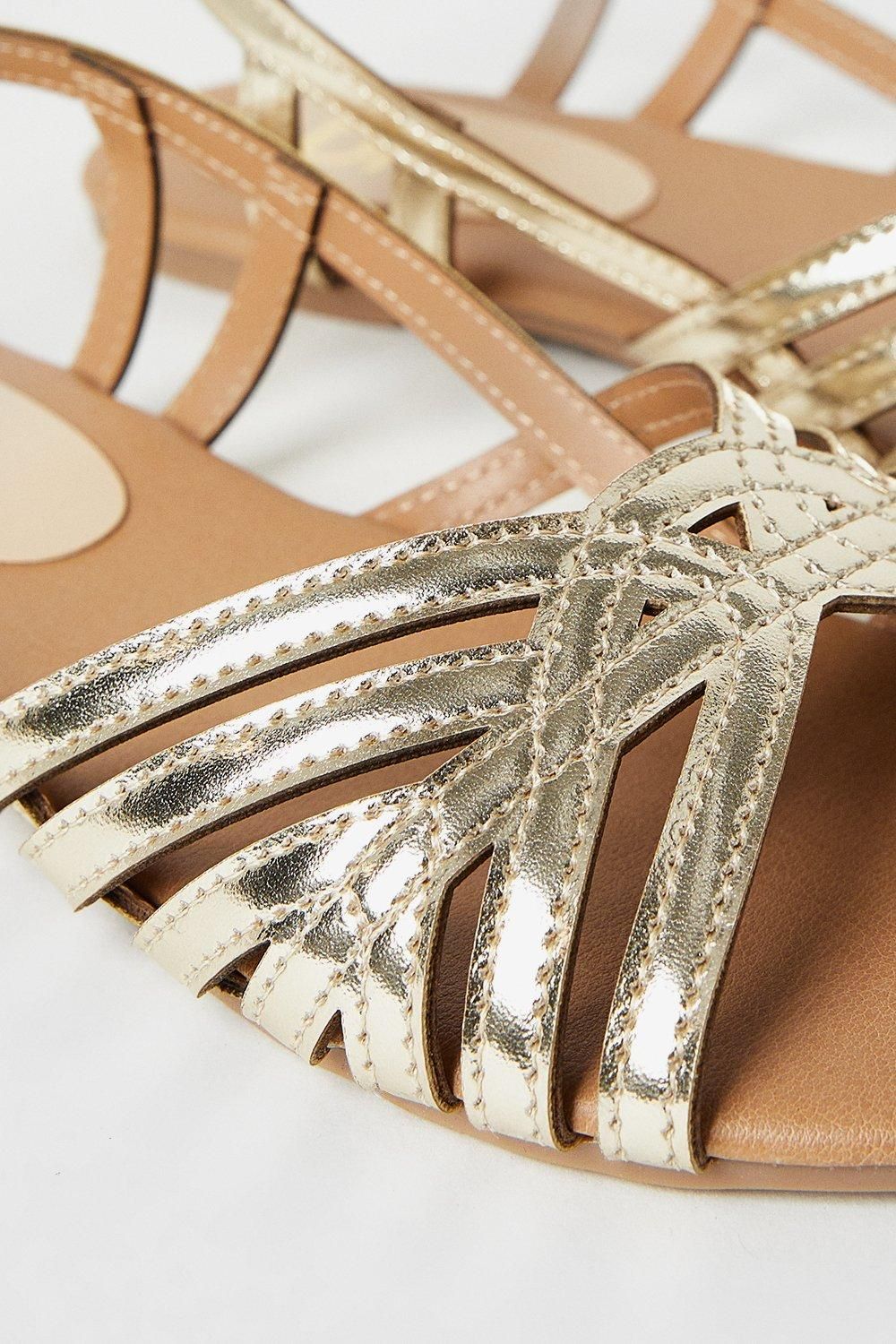 Dorothy Perkins Fiona Faux Leather Lattice Peep Toe Slingback Flat Sandals Gold image 4