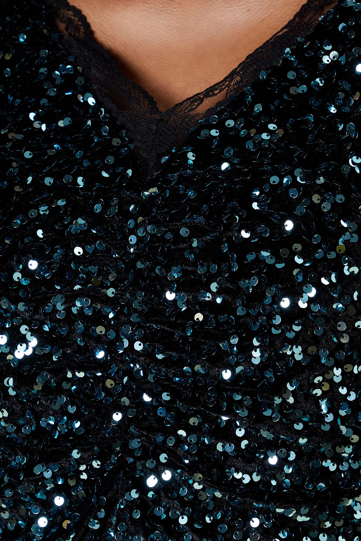 Dorothy Perkins Curve Lace Trim Velvet Sequin Mini Dress Teal image 5