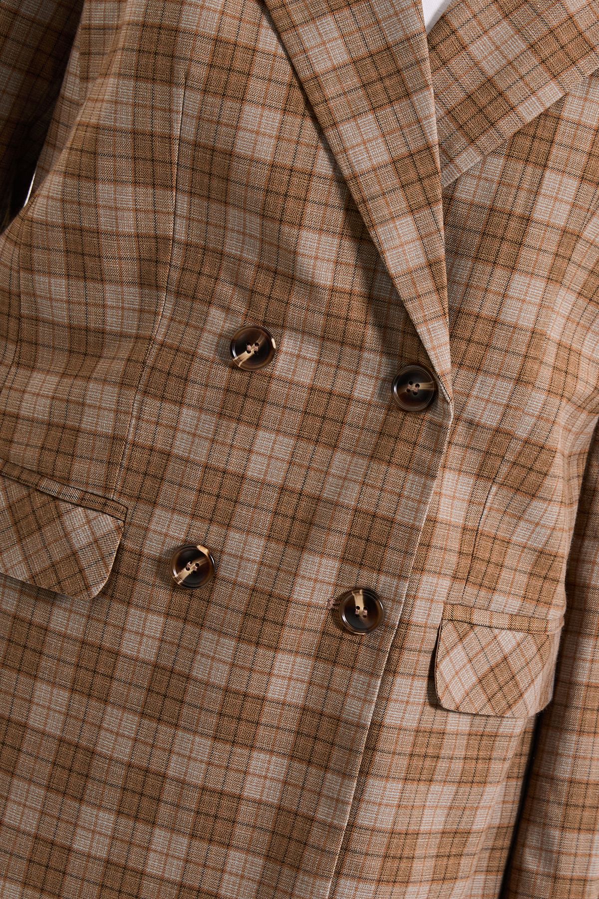 Dorothy Perkins Check Double Breasted Blazer Brown image 5