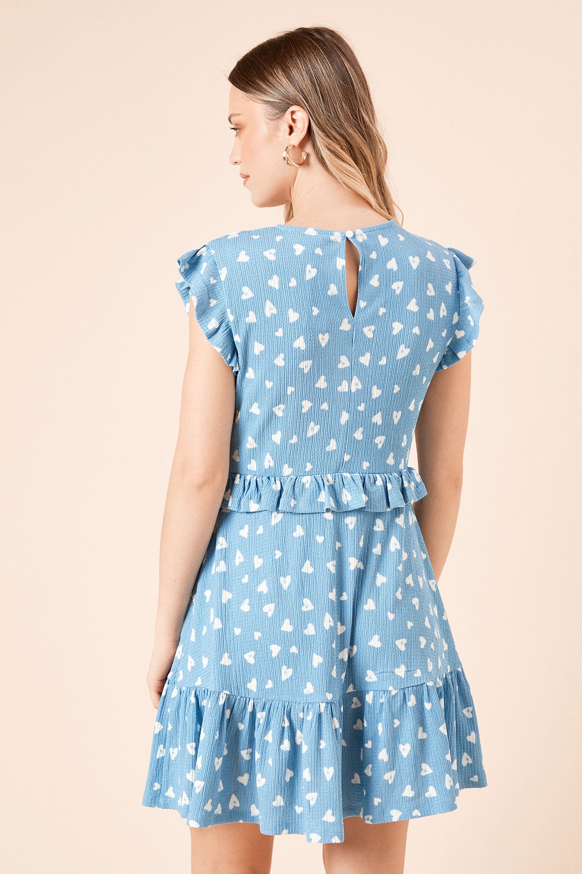 Dorothy Perkins Blue Heart Frill Detail Jersey Mini Dress Blue image 4