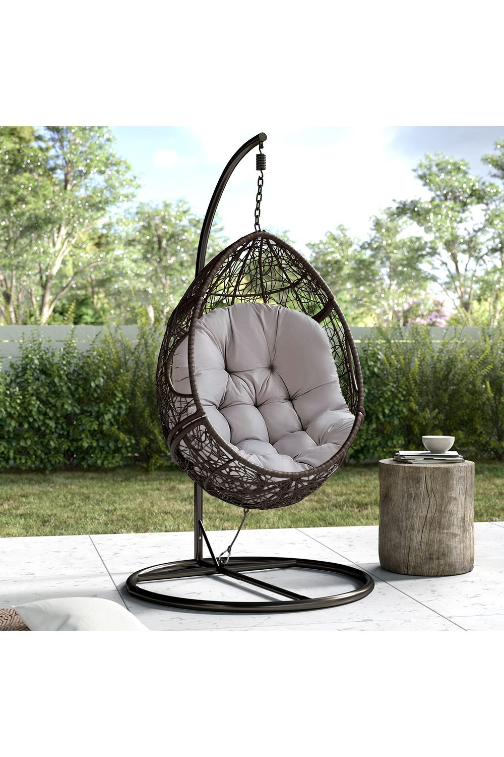 Living and Home 80cm W x 108cm H Light Grey Hanging Egg Swing Chair Cushion image 6