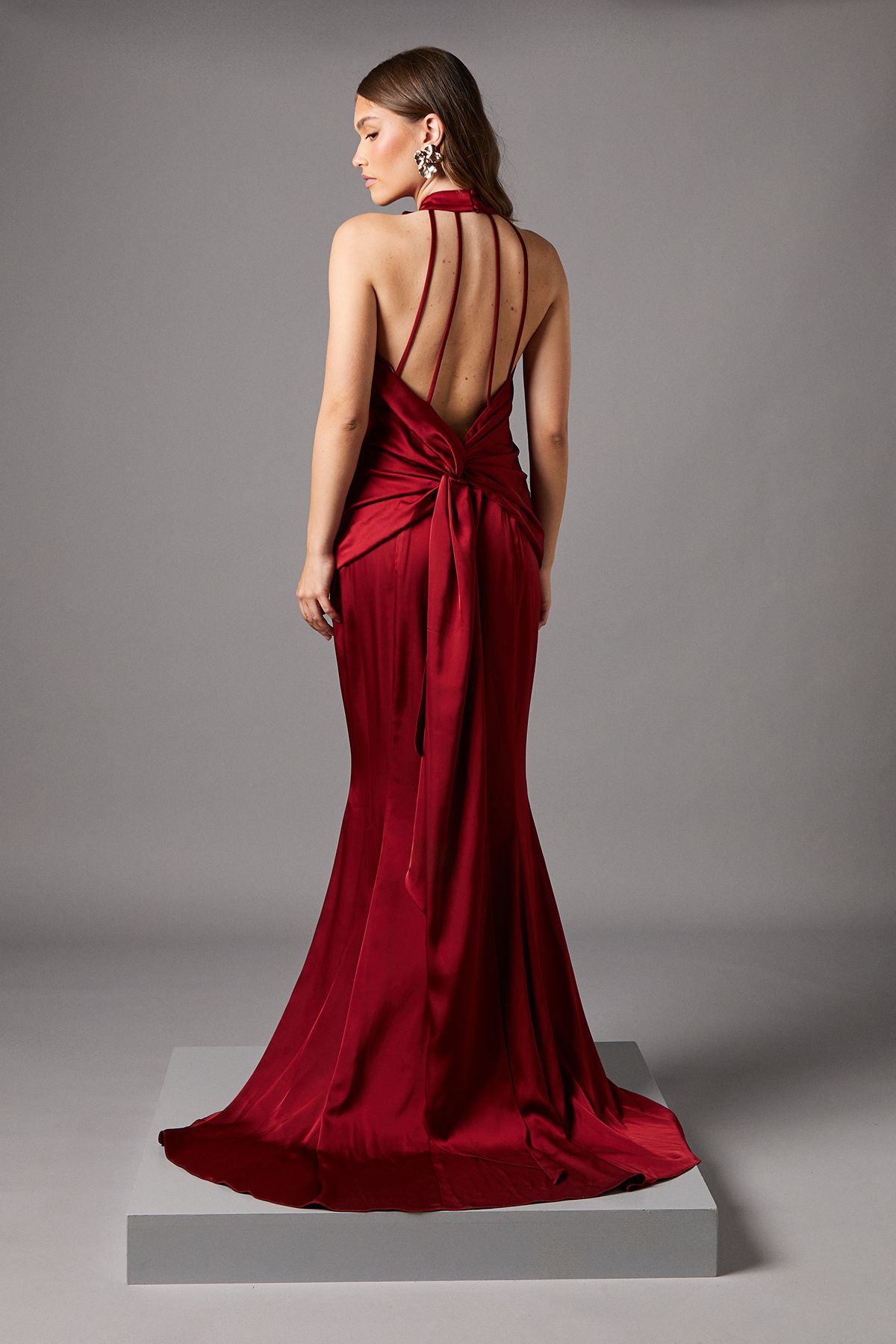 Coast Halterneck Satin Maxi Dress With Flower Red image 3
