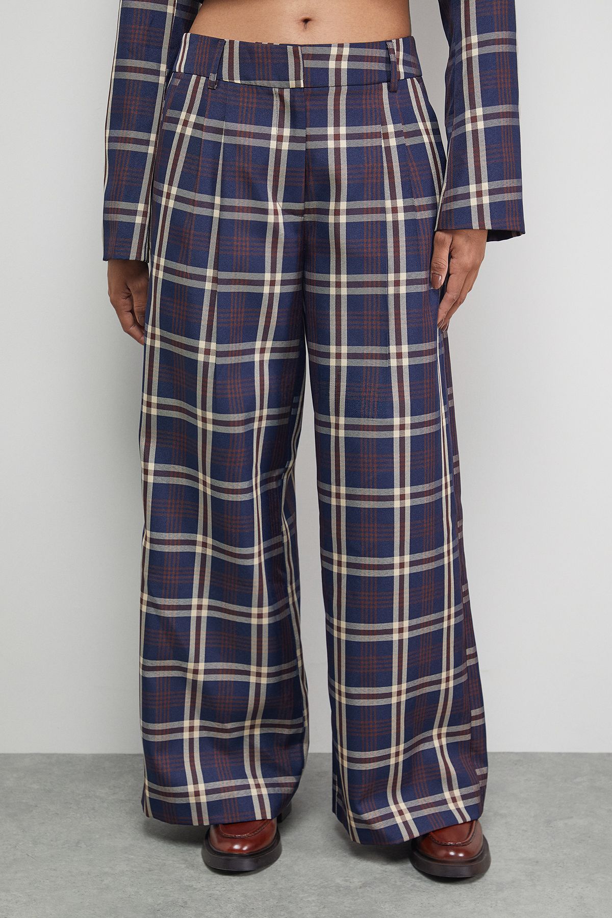 Warehouse Navy Check Wide Leg Trouser Co-ord Navy image 2