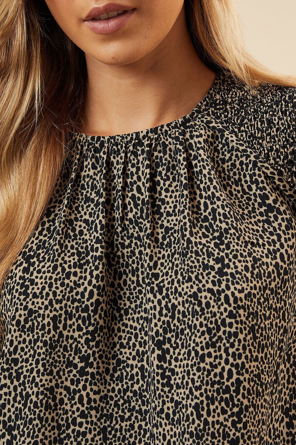 Dorothy Perkins Abstract Camel Shoulder Detail Shirred Hem Blouse Camel image 5