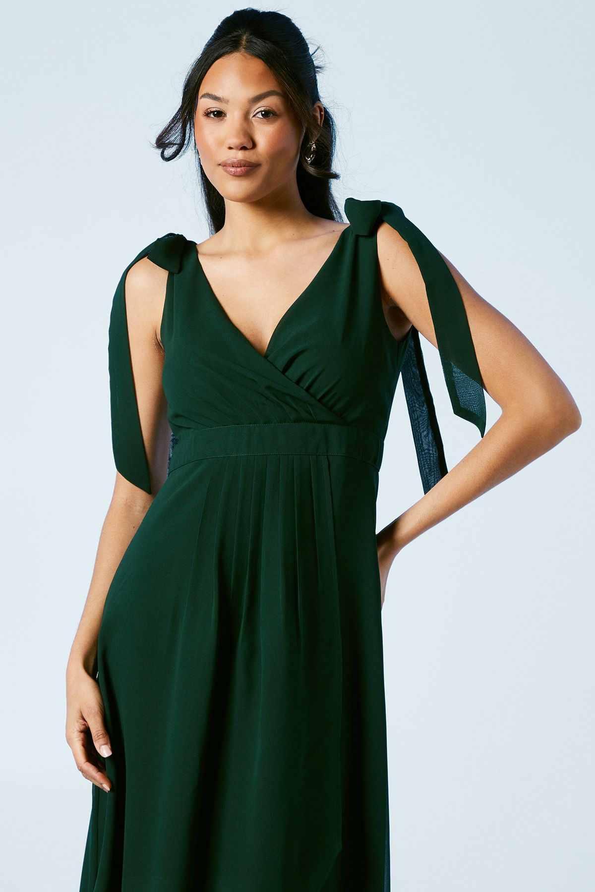 Oasis Oasis By Coast Tie Shoulder Waterfall Wrap Chiffon Bridesmaid Maxi Dress Emerald image 4