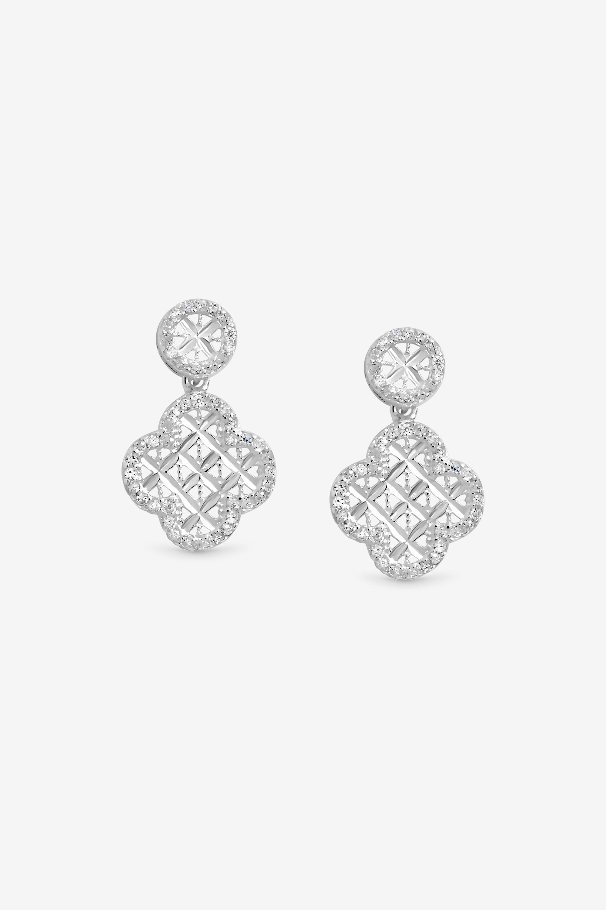 Simply Silver Sterling Silver 925 Textured Double Drop Clover Earrings image 1