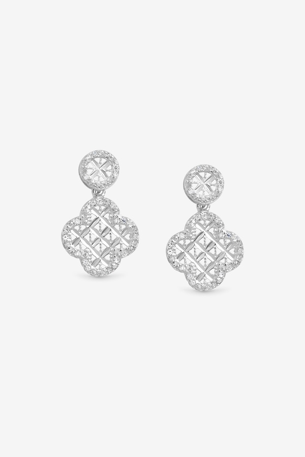 Simply Silver Sterling Silver 925 Textured Double Drop Clover Earrings