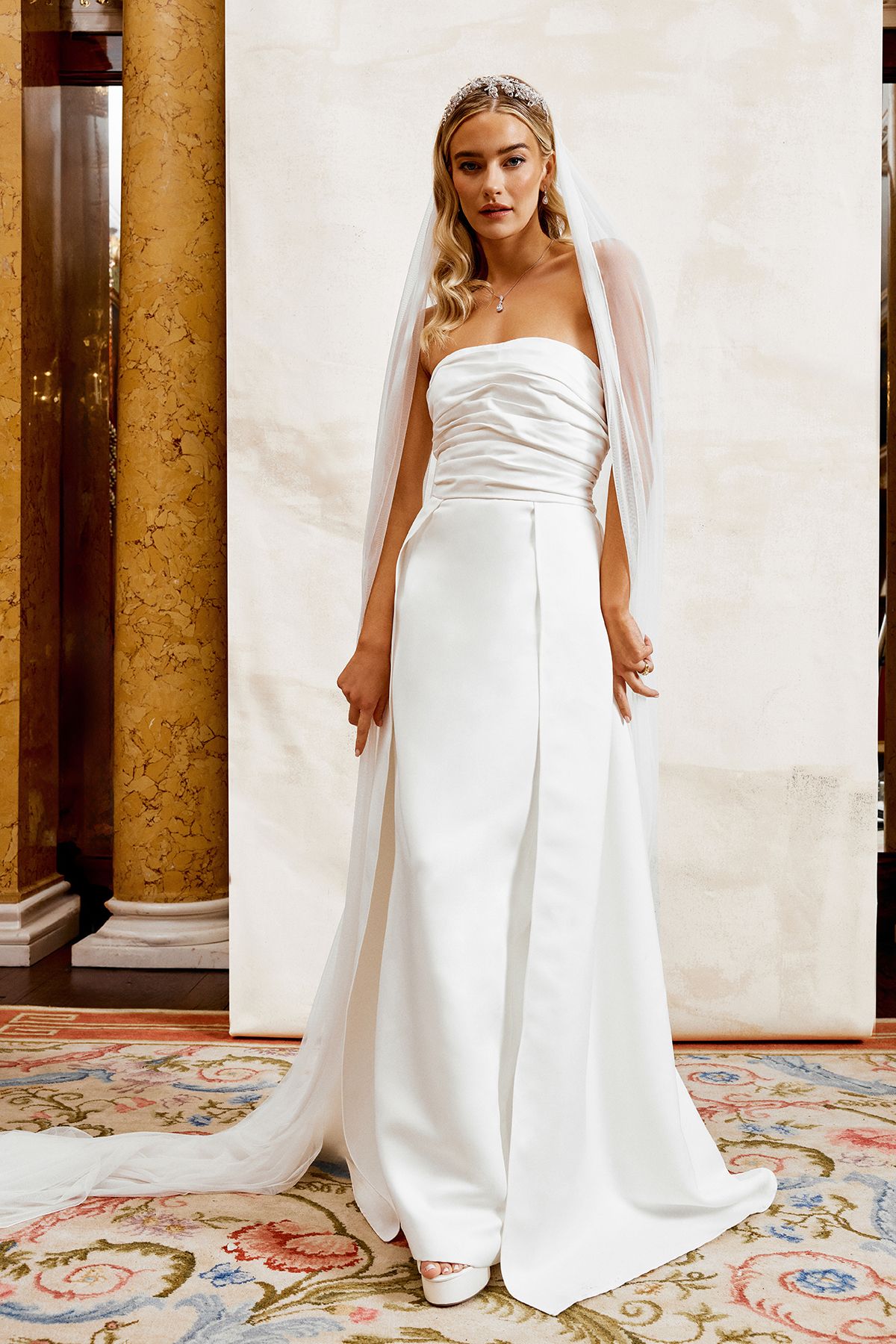 Coast Bandeau Structured Column Wedding Dress with Overskirt Ivory