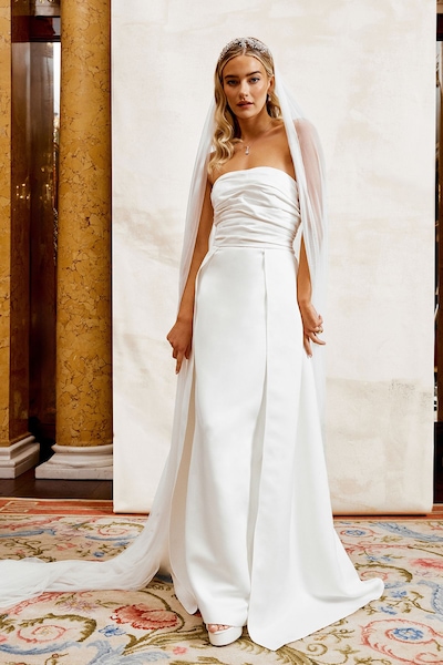 Coast Bandeau Structured Column Wedding Dress with Overskirt Ivory