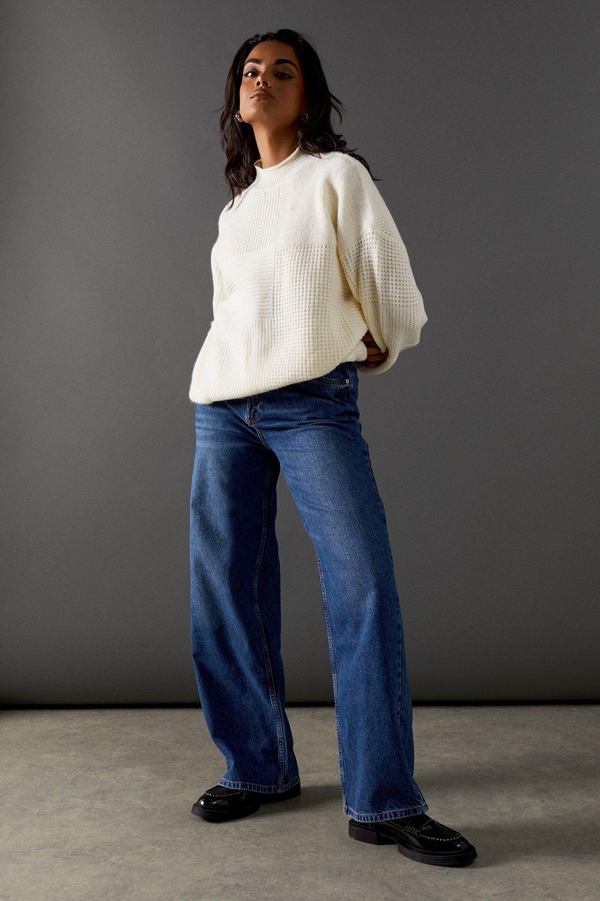 Warehouse Patchwork Stitch Jumper Ecru image 2