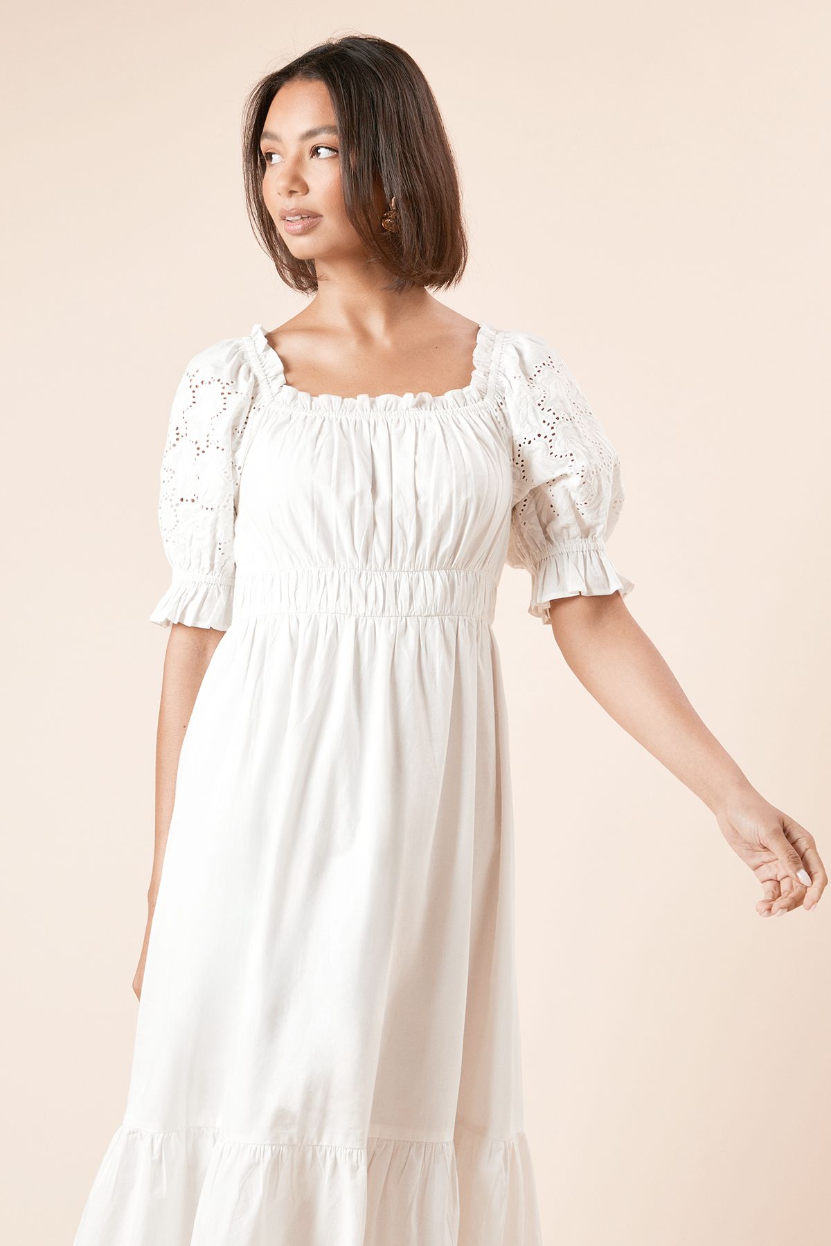 Dorothy Perkins Cut-work Sleeve Poplin Bardot Dress White image 2