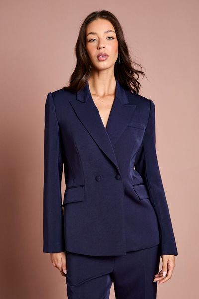 Coast Stitch Detail Double Breasted Blazer Navy