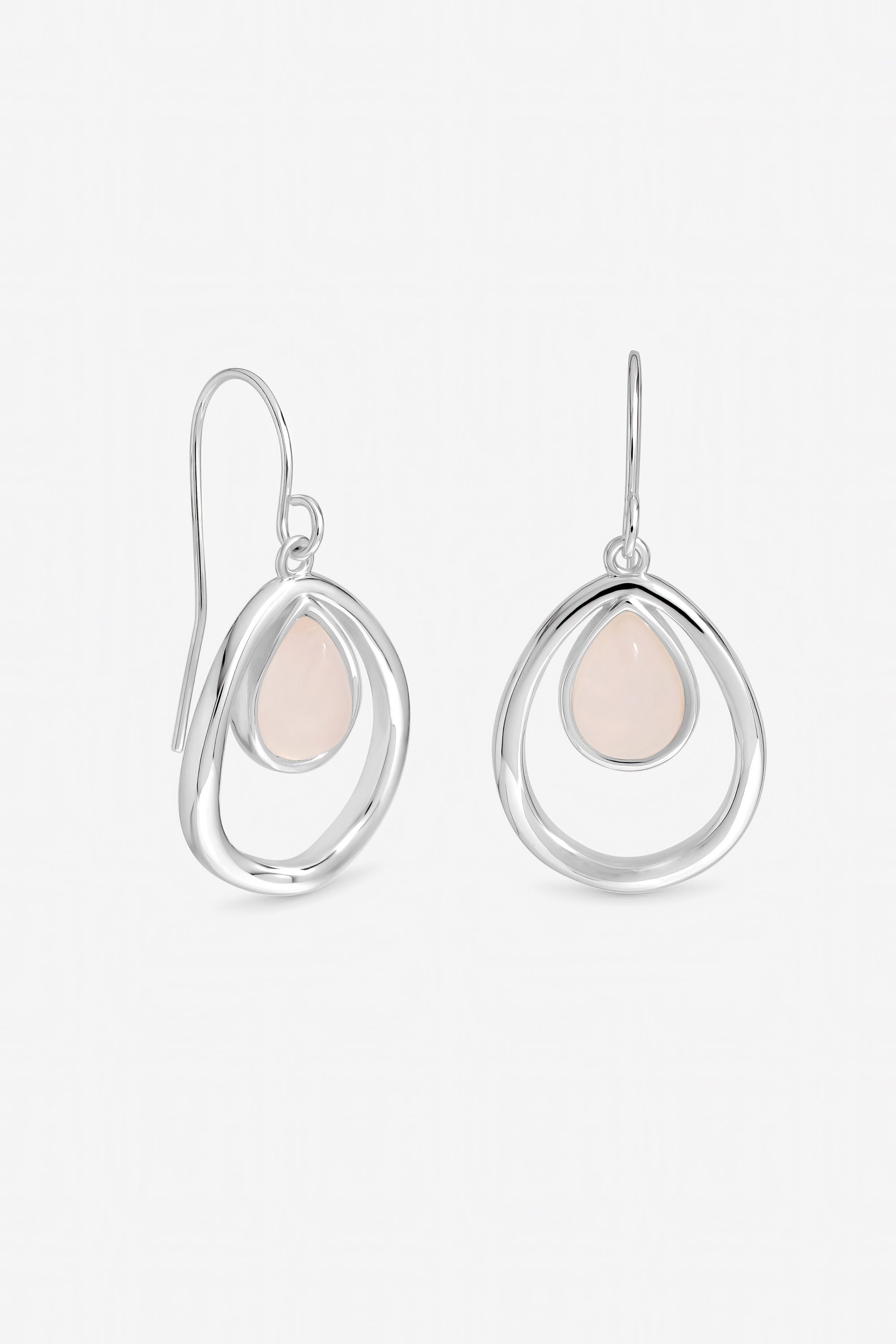 Inicio Sterling Silver Plated Rose Quartz Polished Oval Drop Earrings