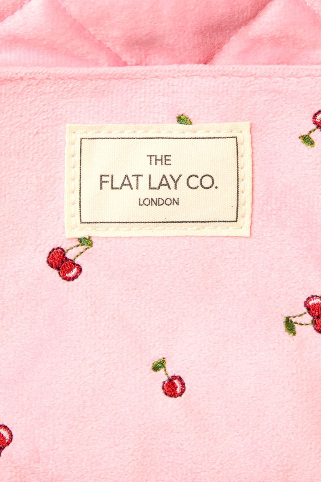 The Flat Lay Co Drawstring Makeup Bag - Ditsy Cherries Pink Embroidered Velvet Multi image 8