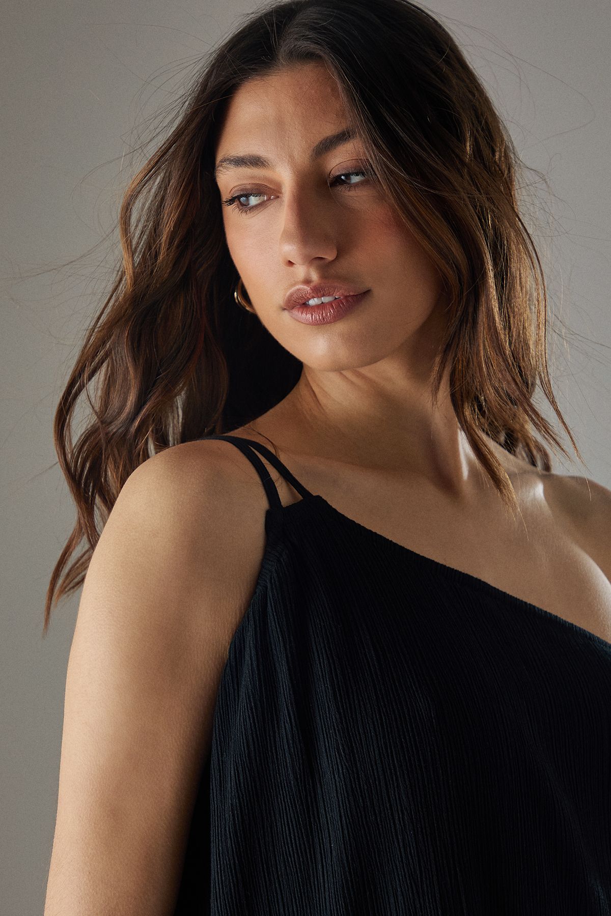 Warehouse Cheesecloth Double Strap One Shoulder Maxi Sundress Black image 3