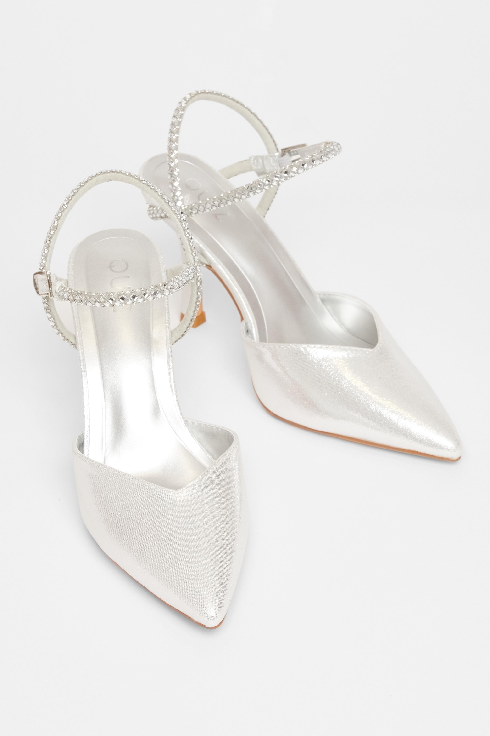 Quiz Silver Diamante Strap Court Heels image 2