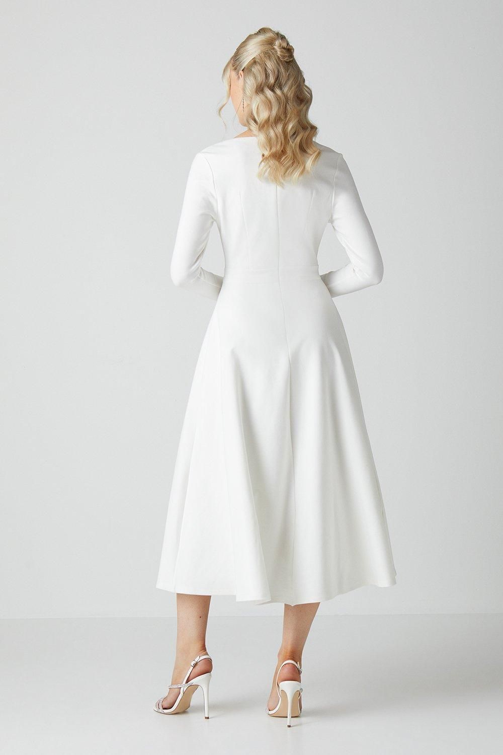 Coast V Neck Full Skirt Midi Wedding Dress Ivory image 3