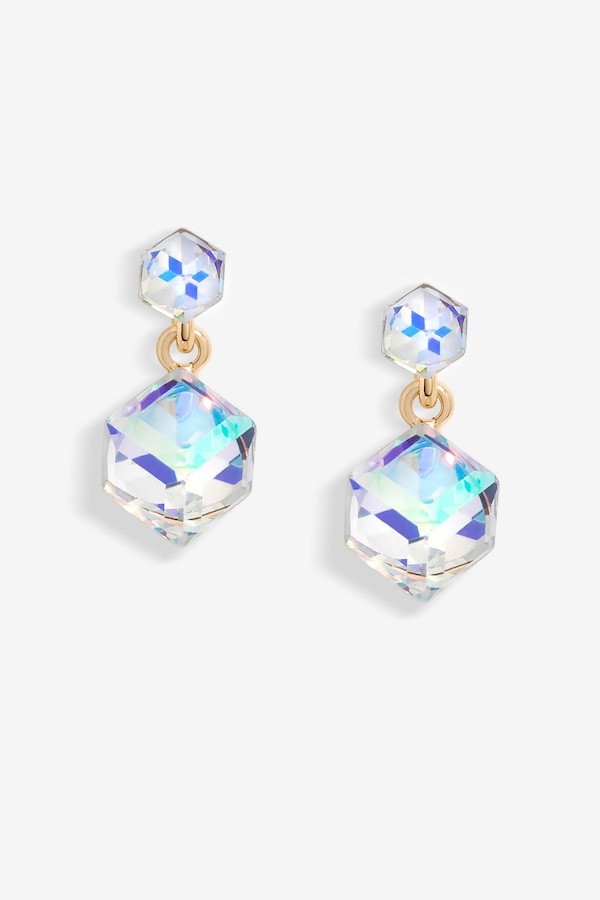Jon Richard Jon Richard Radiance Collection Rose Gold Plated Aurora Borealis Cube Drop Earrings