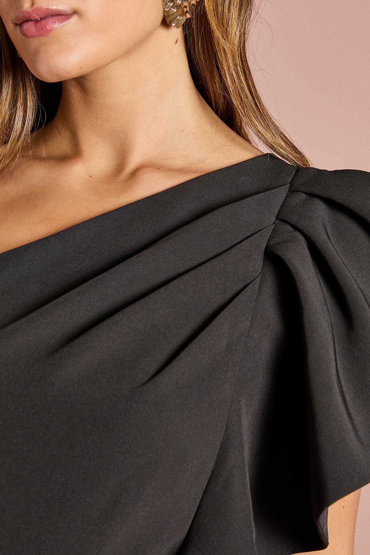 Coast One Shoulder Crepe Ruffle Midi Dress Black image 5