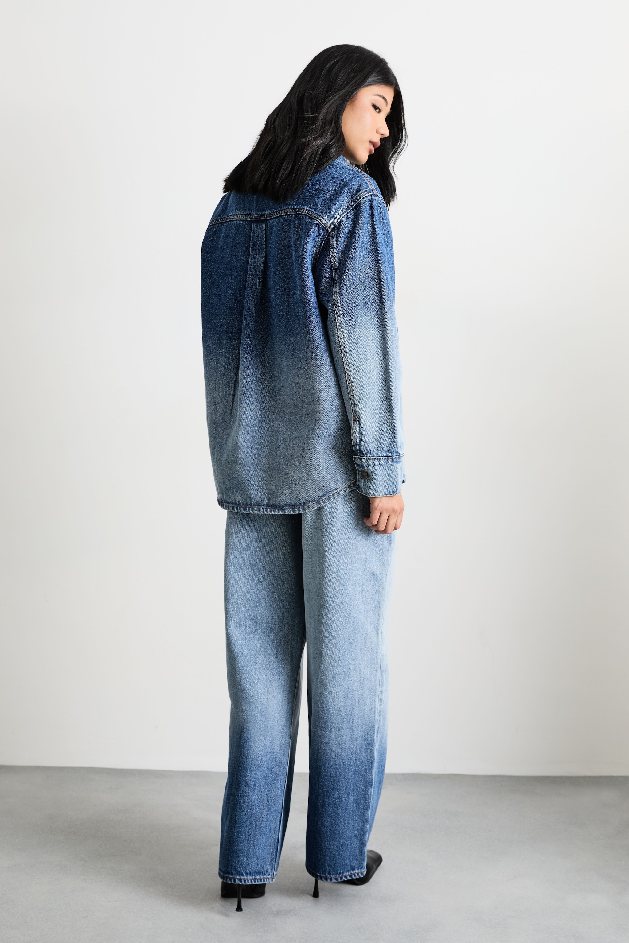 Warehouse Oversized Ombre Denim Shirt Co-ord Mid Blue image 3
