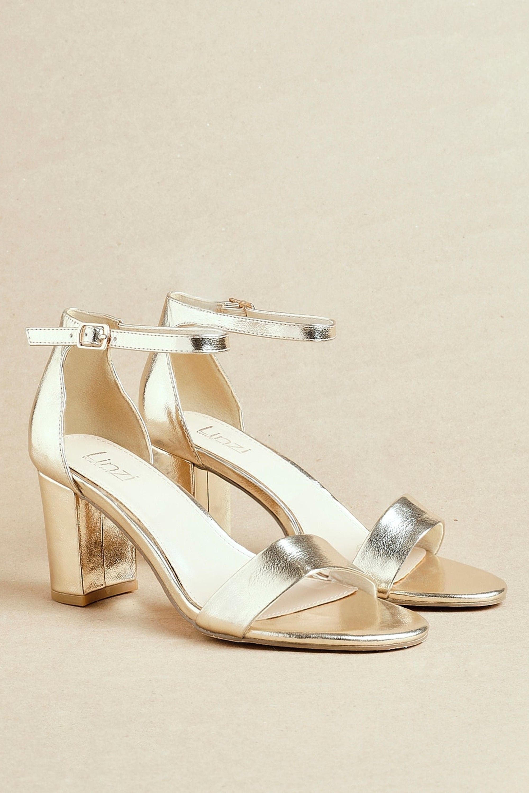 Linzi Legacy Wide Fit Gold Faux Leather Closed Black Block Heel image 6