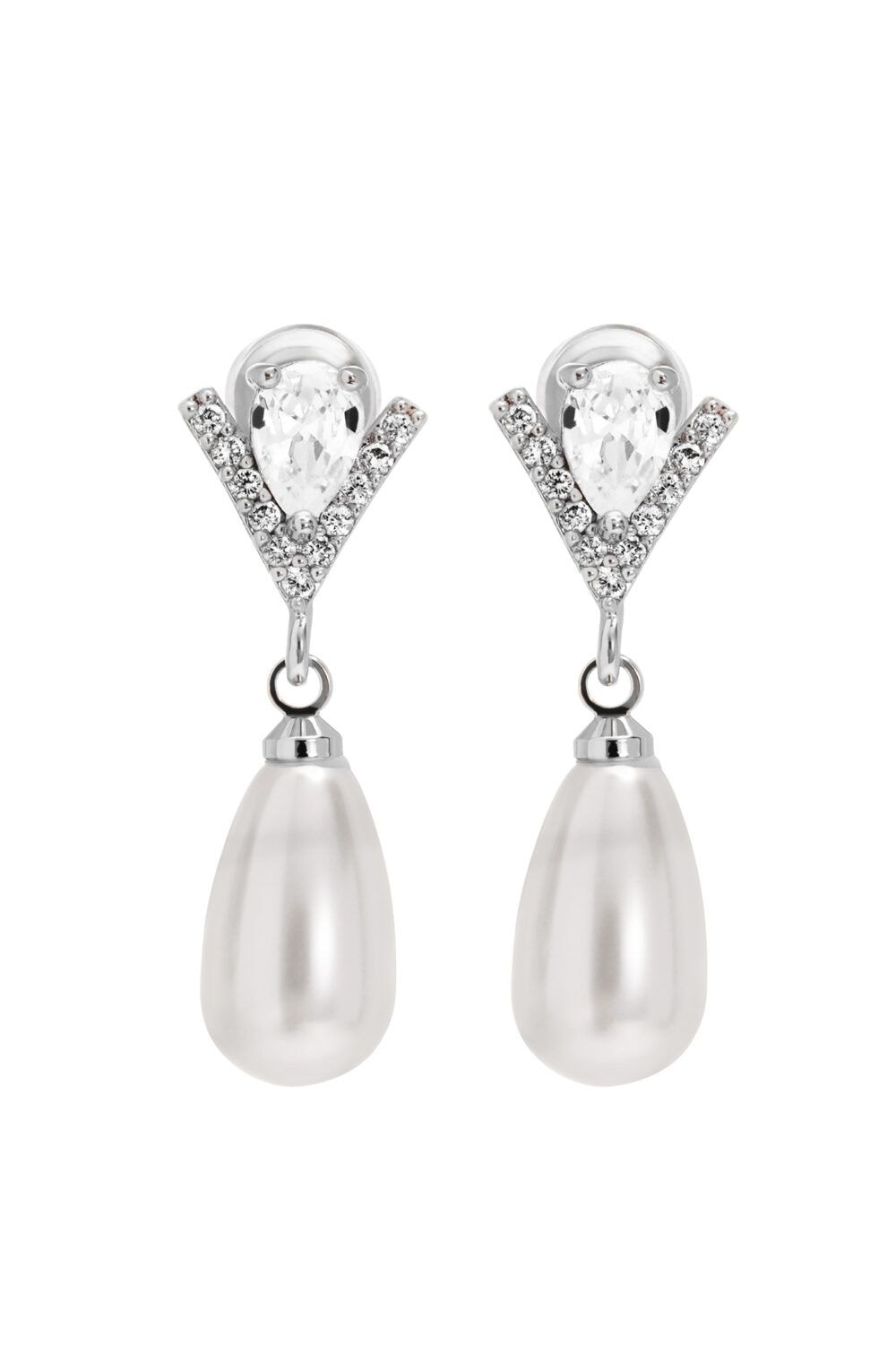 Jon Richard Silver Cubic Zirconia Pearl Drop Earrings image 1