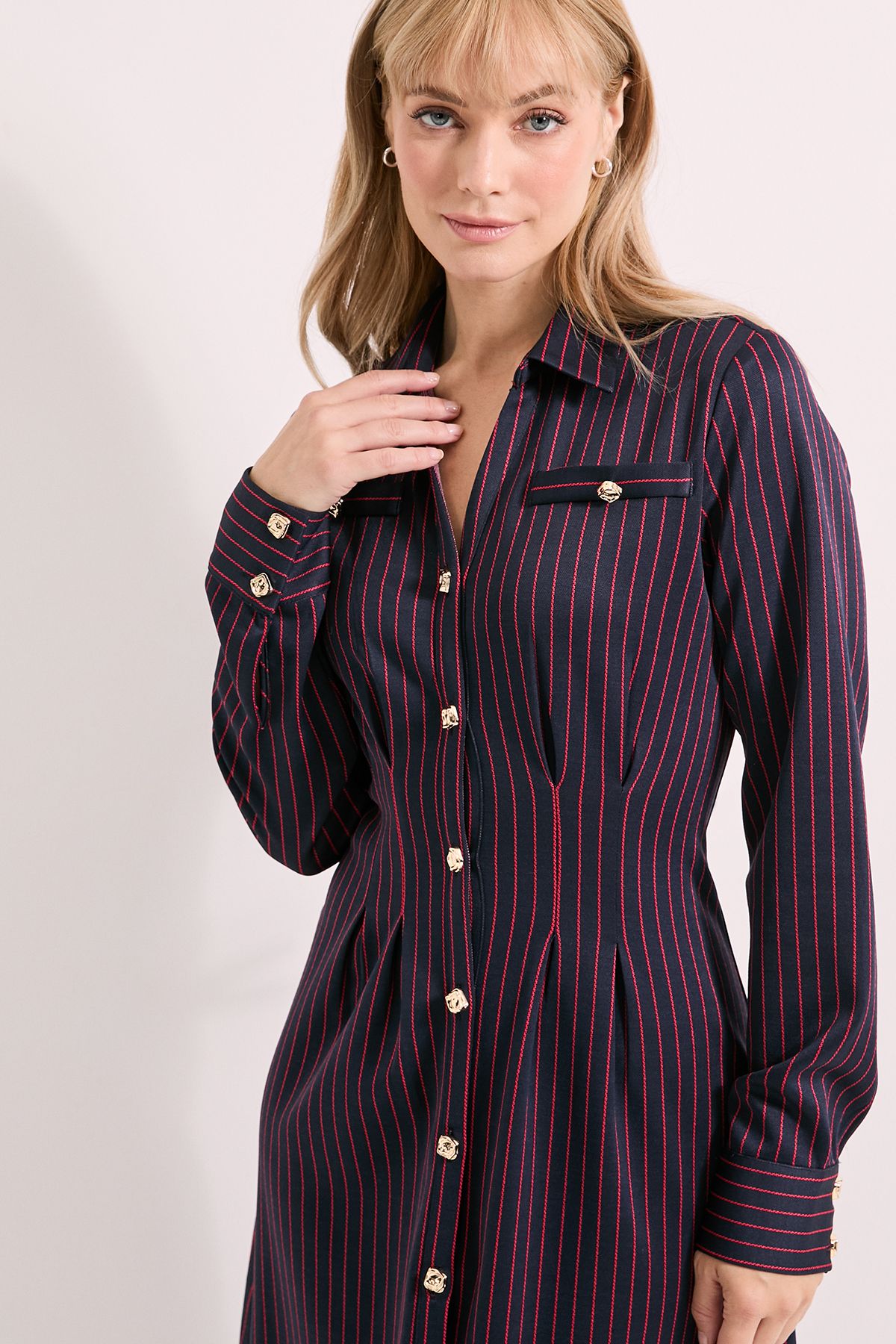 Principles Button Front Pinstripe Collared Shirt Dress Navy image 4