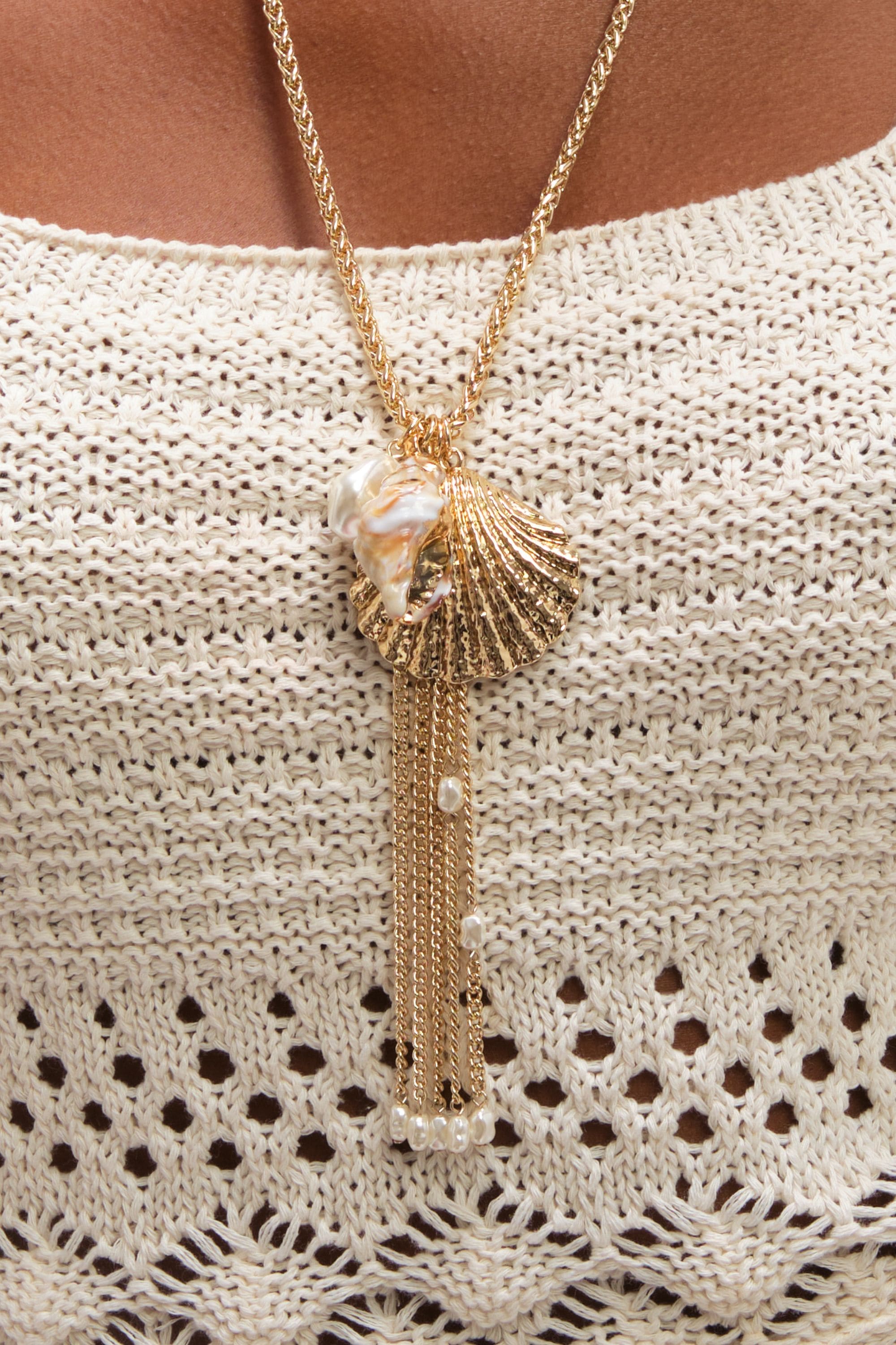Mood Gold Plated Tassel and Shell Long Necklace image 3