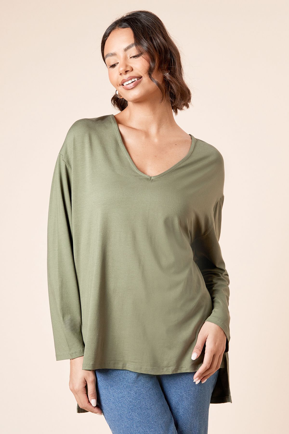 Dorothy Perkins V Neck Tunic Khaki image 1