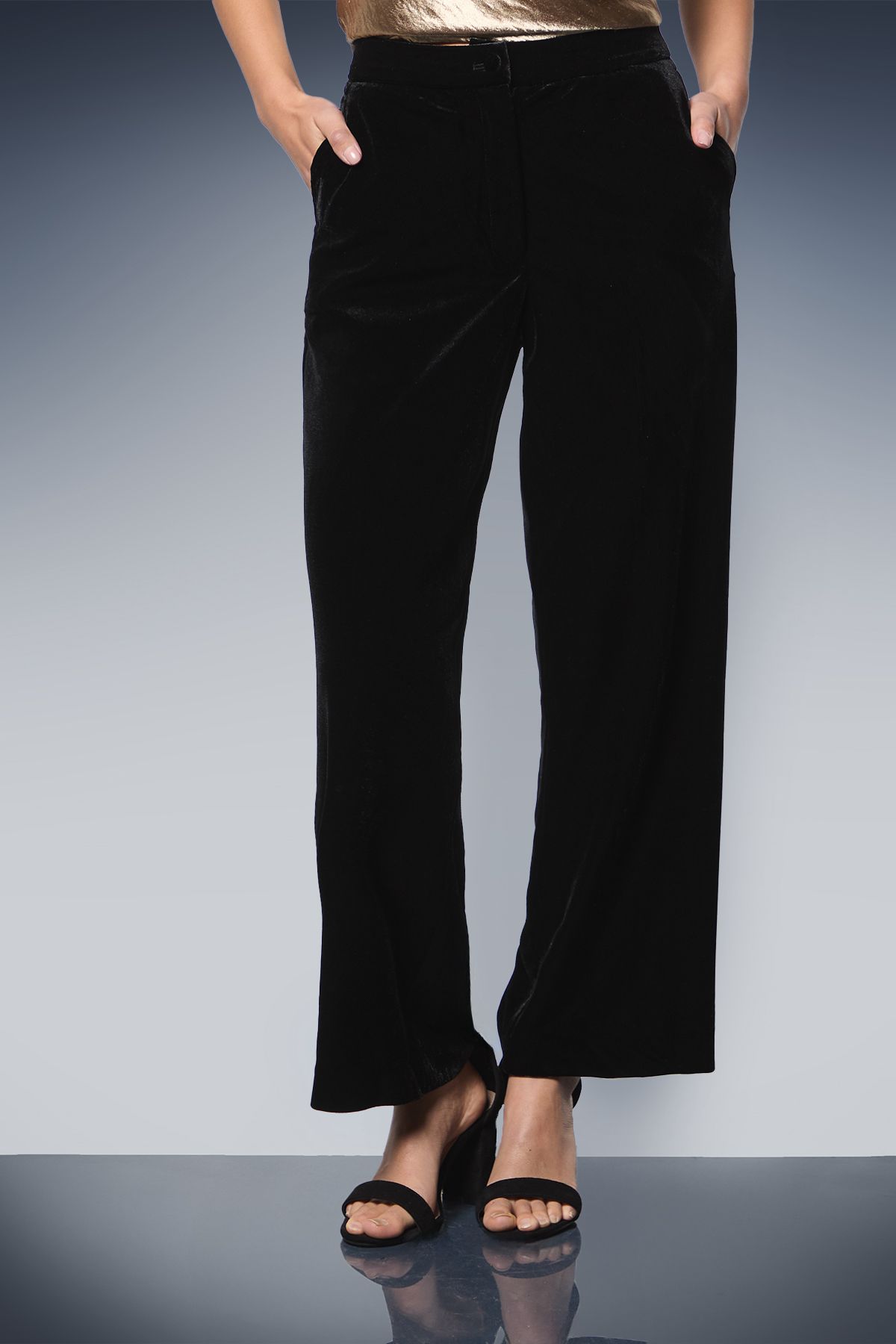 Dorothy Perkins Petite Velvet Straight Leg Trouser Black image 2