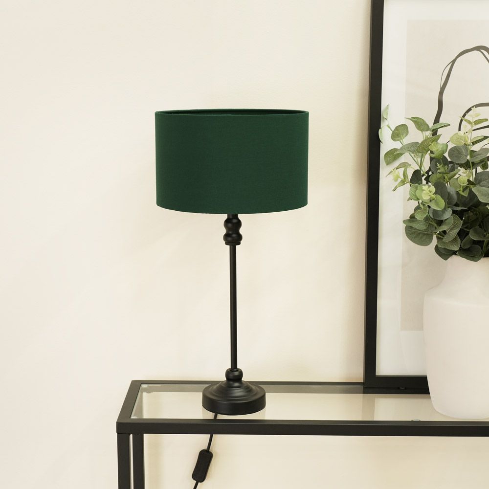 ValueLights Maggie Black Metal Candlestick Table Lamp with Fabric Drum Shade and LED Bulb image 3