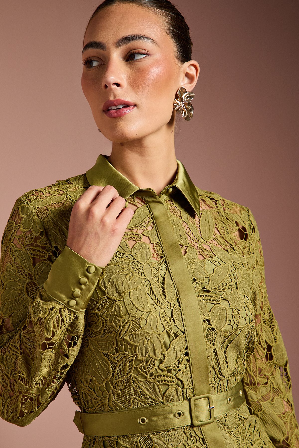 Coast Lace Shirt Dress Olive image 2
